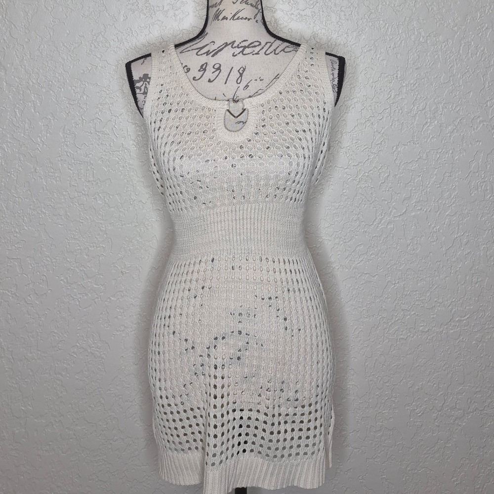 Cupshe Cream Crochet Knit Heart Detail Sleeveless Mini Cover Up Dress Small